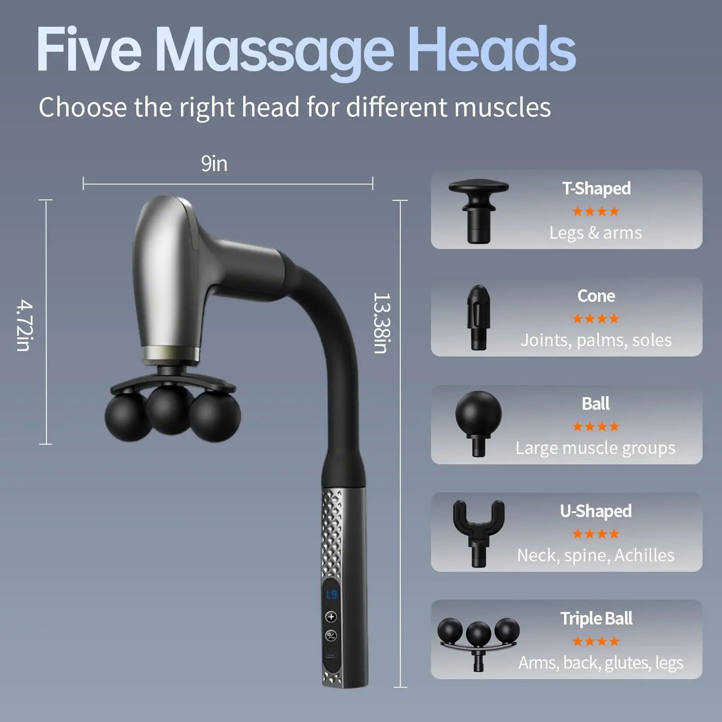 Ergonomic Massage Gun with Long Curved Handle
